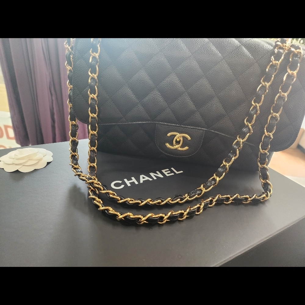 Chanel Black Quilted Leather Bag with Gold Chain BRAND NEW